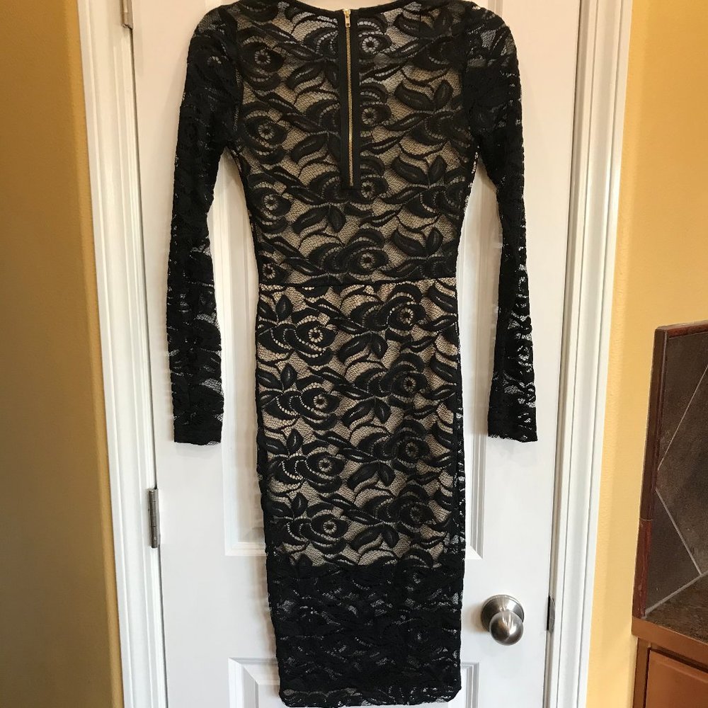 Black + Nude + Lace Long Sleeve Dress - Picture 2 of 2